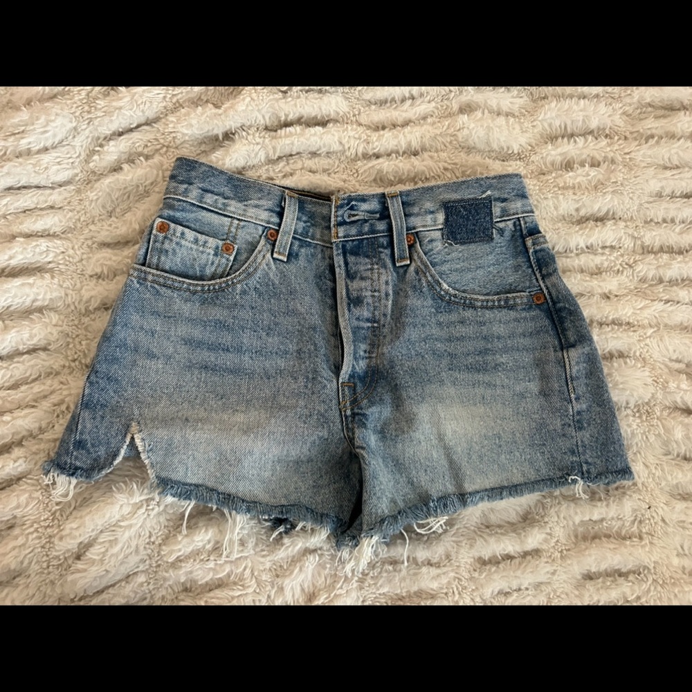 Levi's Blue Jean Shorts High-Waisted Distressed